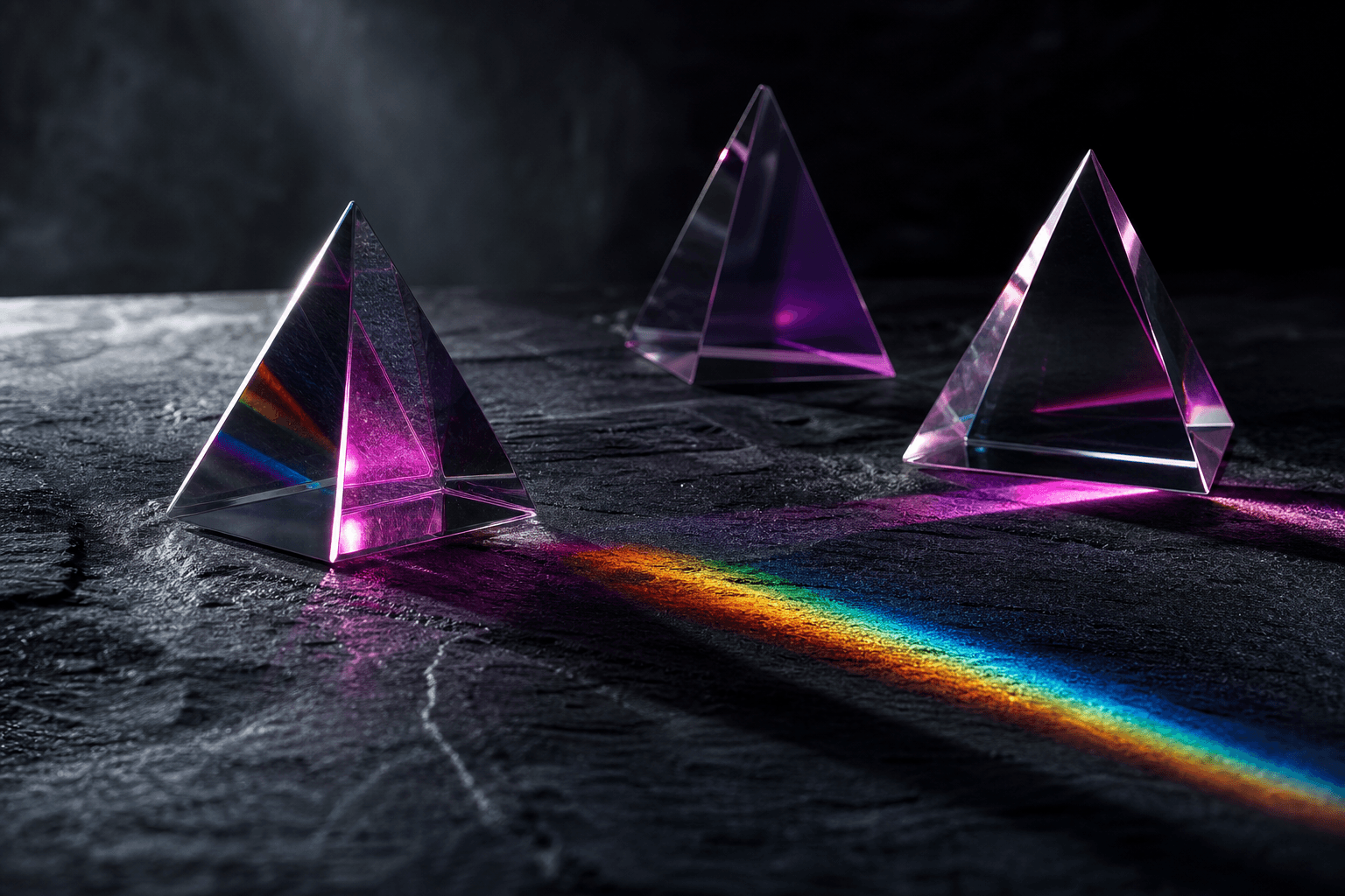 Glass prisms refracting plum light